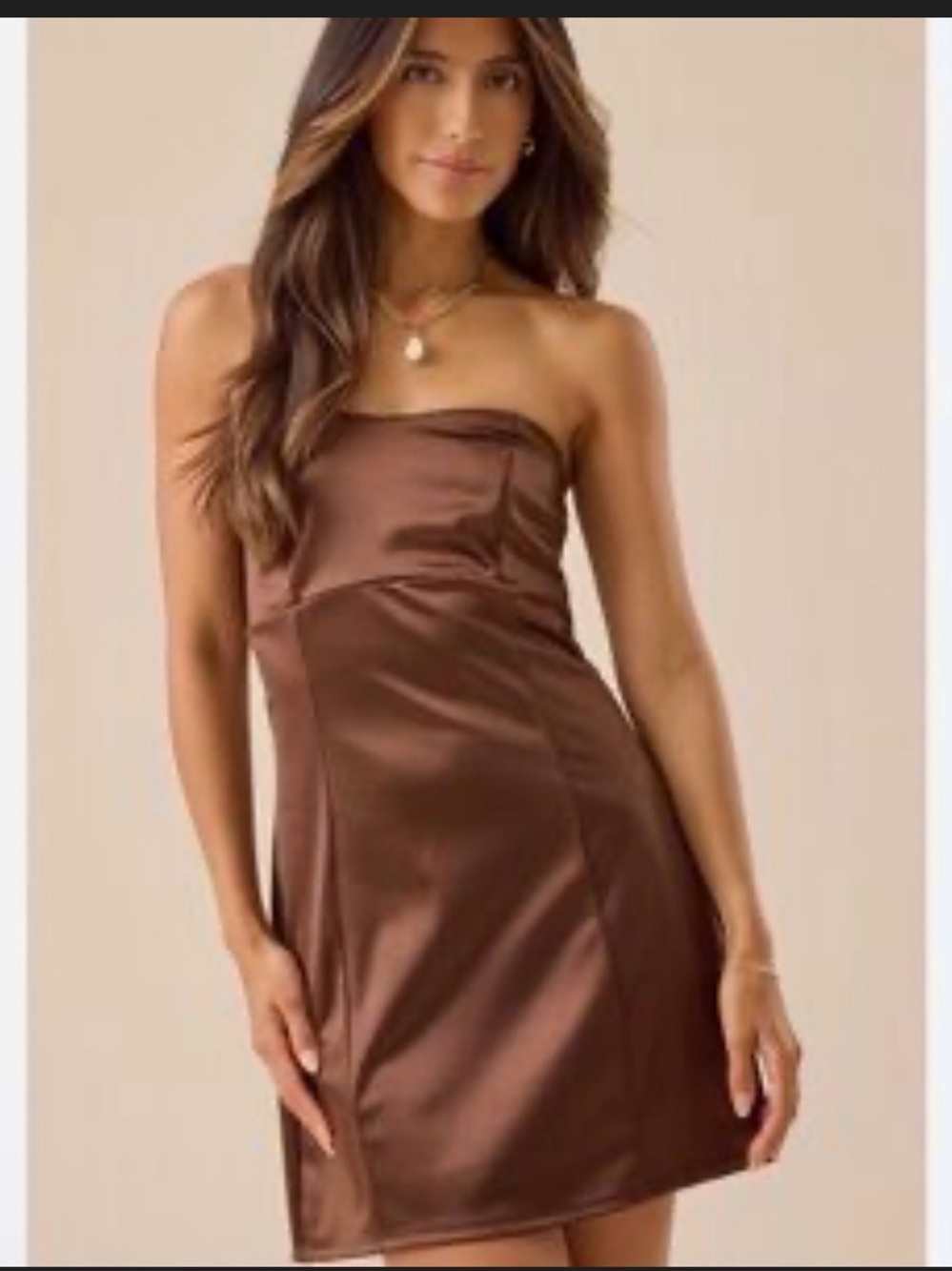 Altar'd State Strapless Satin Mini Dress in Brown
